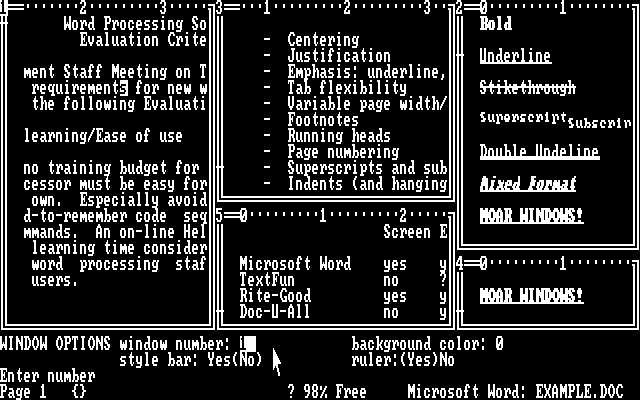 Microsoft Word 1.15 for DOS -  Windows
